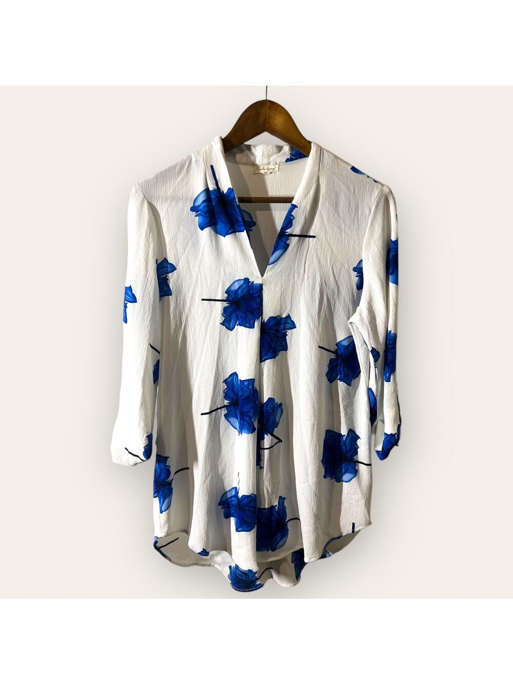 Antilia Femme White & Blue Floral Blouse